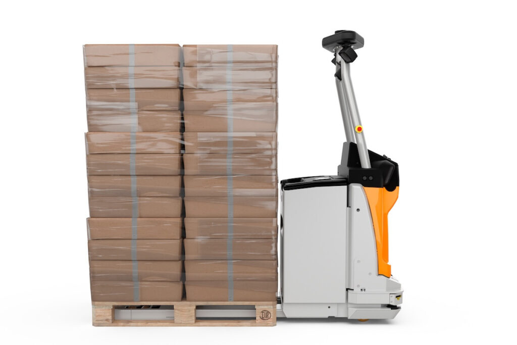 Boční pohled na autonomní vozík STILL AXL 15 iGo s naloženou paletou a nosností 1 500 kg.
